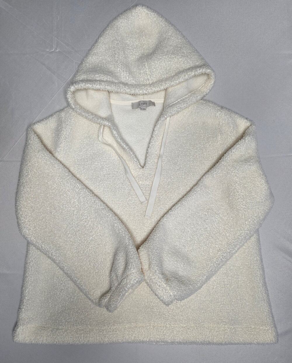 LOFT cream faux sherpa hoodie Size XL